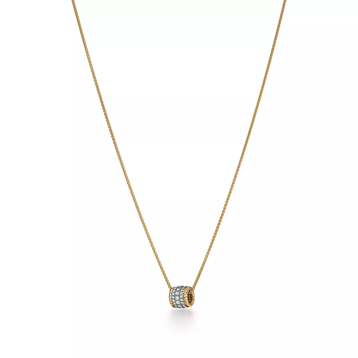 Pendente Rolo in oro giallo e platino con diamanti