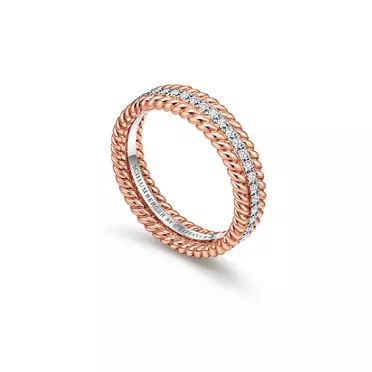 Collezione Tiffany Rope:Anello a due giri in oro rosa e platino con diamanti, 3
