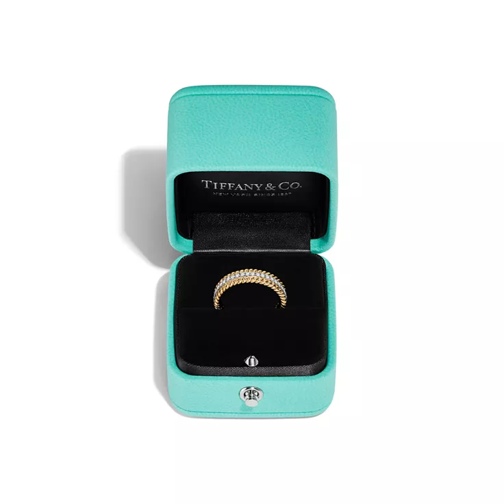 Tiffany Rope:Two-row Ring in Rose Gold and Platinum with Diamonds, 5
