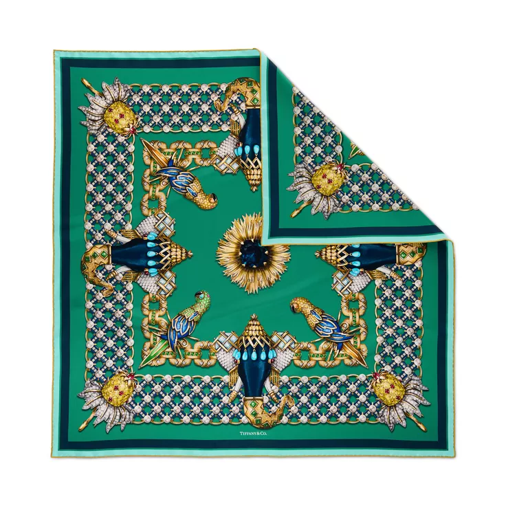 Tiffany Scarves:Elephant Scarf in Green Silk, 1