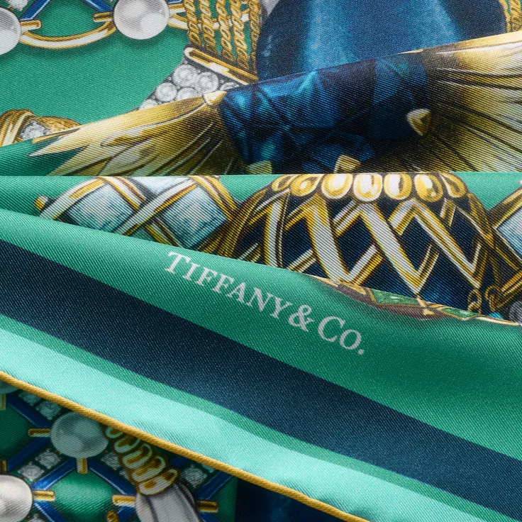 Tiffany Scarves:Elephant Scarf in Green Silk, 2