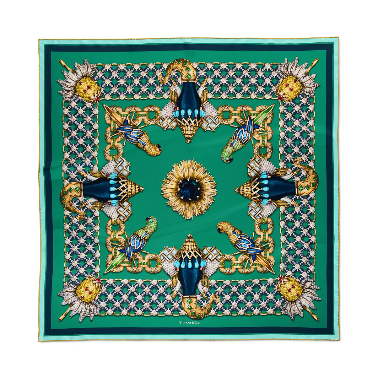 Elephant Scarf in Green Silk