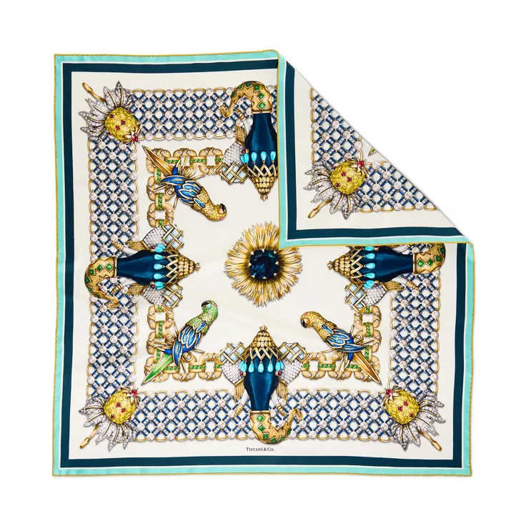 Tiffany Scarves:Elephant Scarf in White Silk, 1