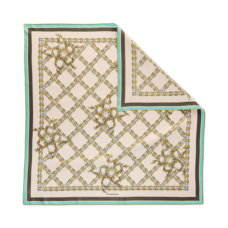 Tiffany Scarves:Sixteen Stone Scarf in Cream Silk, 1