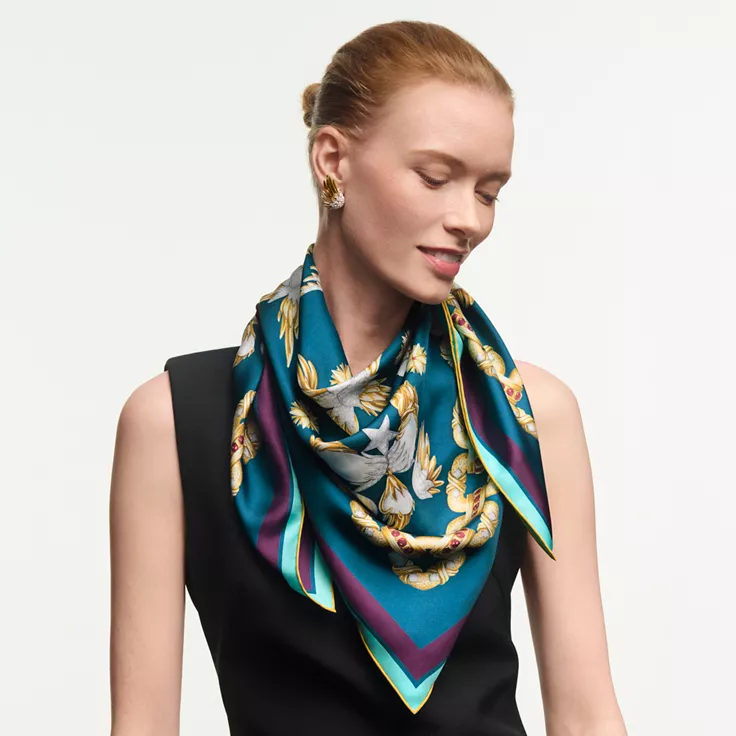 Tiffany Scarves:Wings Scarf in Teal Silk, 1