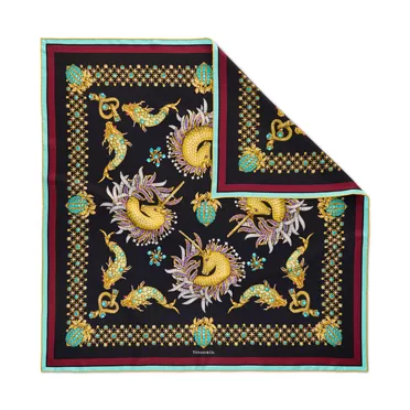 Tiffany Scarves:Unicorn Scarf in Black Silk, 2