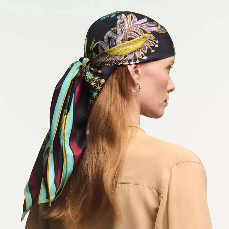 Tiffany Scarves:Unicorn Scarf in Black Silk, 1