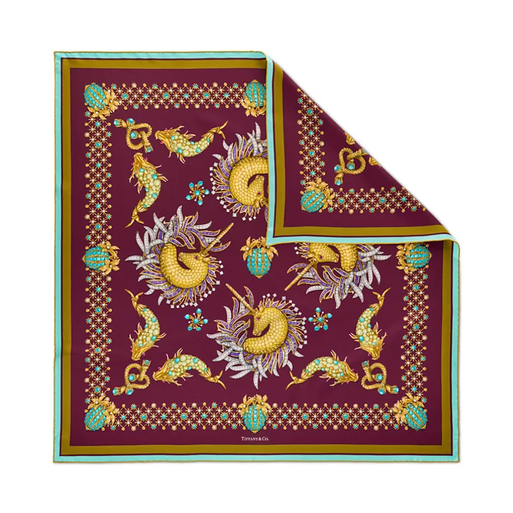 Tiffany Scarves:Unicorn Scarf in Burgundy Silk, 1