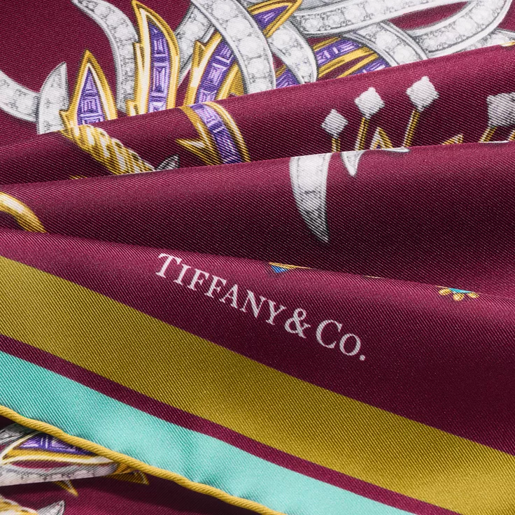 Tiffany Scarves:Unicorn Scarf in Burgundy Silk, 2
