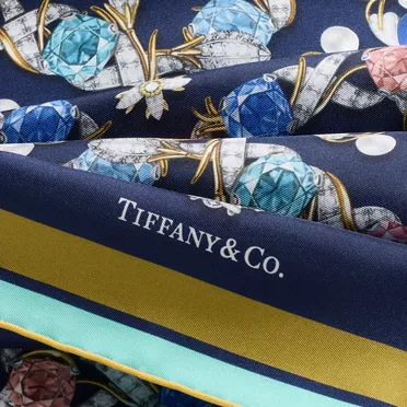 Tiffany Scarves:Jasmine Scarf in Navy Silk, 3