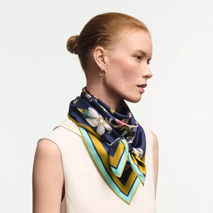 Tiffany Scarves:Jasmine Scarf in Navy Silk, 1