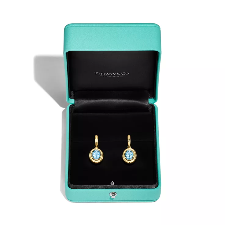 Paloma's Studio:Small Oval Aquamarine Earrings in Yellow Gold, 4