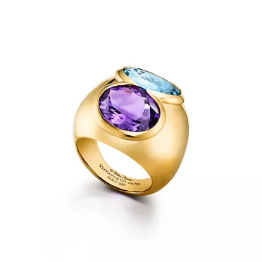 Paloma's Studio:Large Double Oval Aquamarine and Amethyst Ring in Yellow Gold, 2