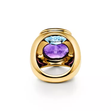 Paloma's Studio:Large Double Oval Aquamarine and Amethyst Ring in Yellow Gold, 3
