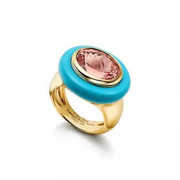 Paloma&rsquo;s Studio:Bague turquoises et tourmaline p&ecirc;che en or, 2