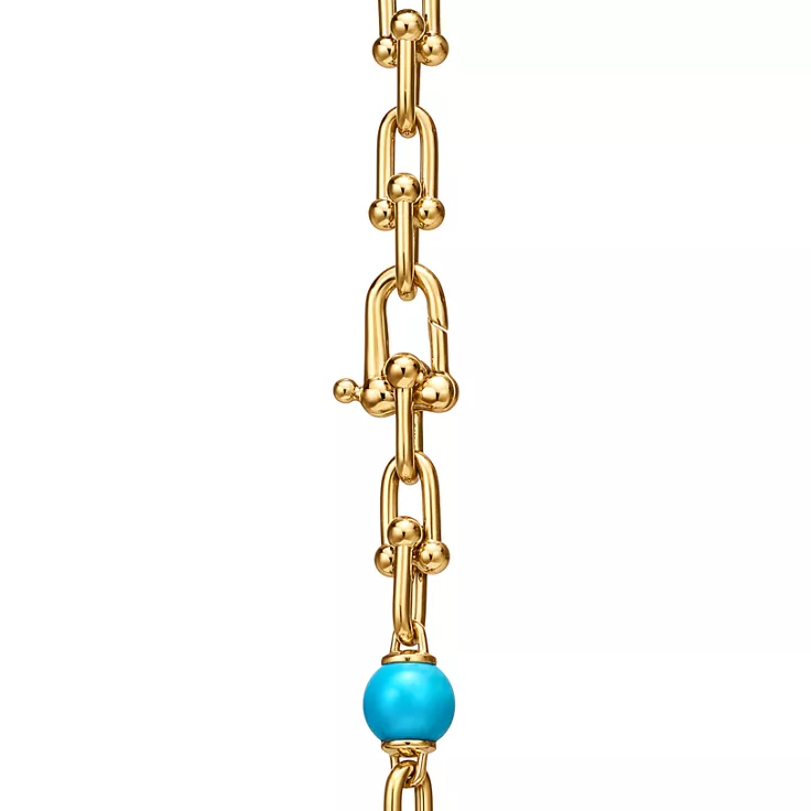 Tiffany HardWear:Small Link Necklace in Yellow Gold with Turquoise, 4