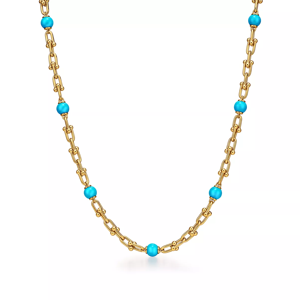 Small Link Necklace in Yellow Gold with Turquoise