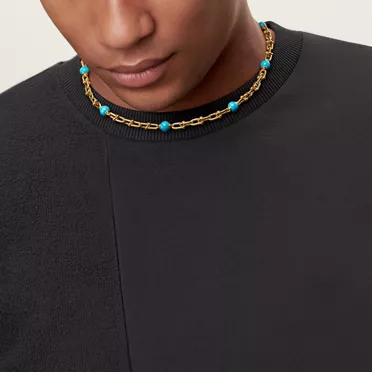 Tiffany HardWear:Small Link Necklace in Yellow Gold with Turquoise, 2