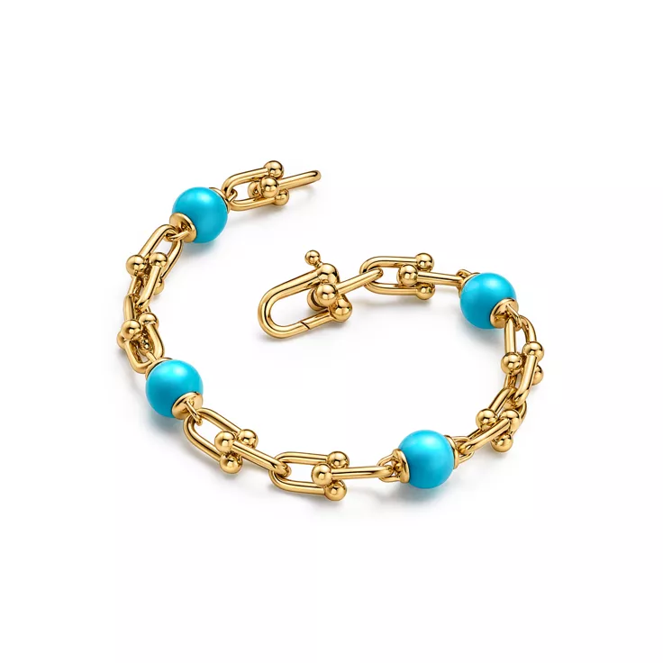 Tiffany HardWear:Small Link Bracelet in Yellow Gold with Turquoise, 2