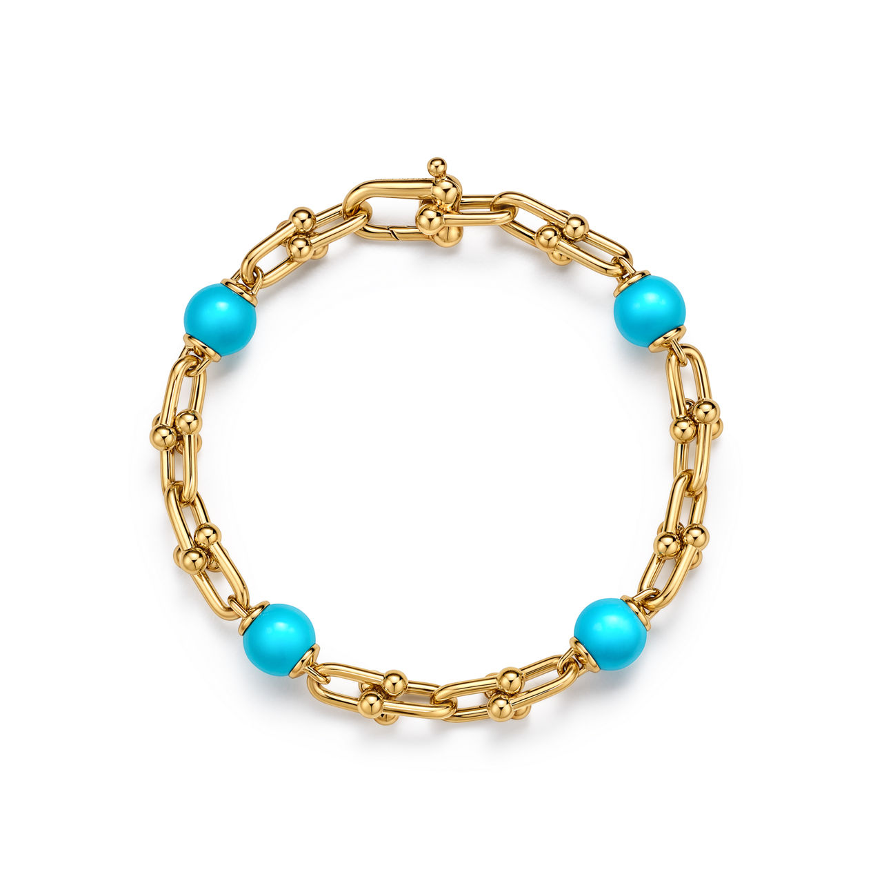 Small Link Bracelet in Yellow Gold with Turquoise