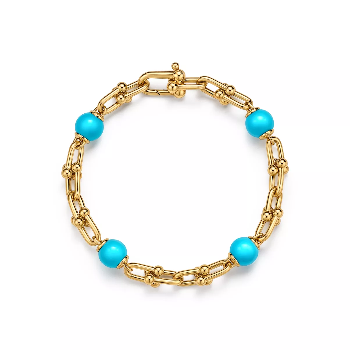 Small Link Bracelet in Yellow Gold with Turquoise