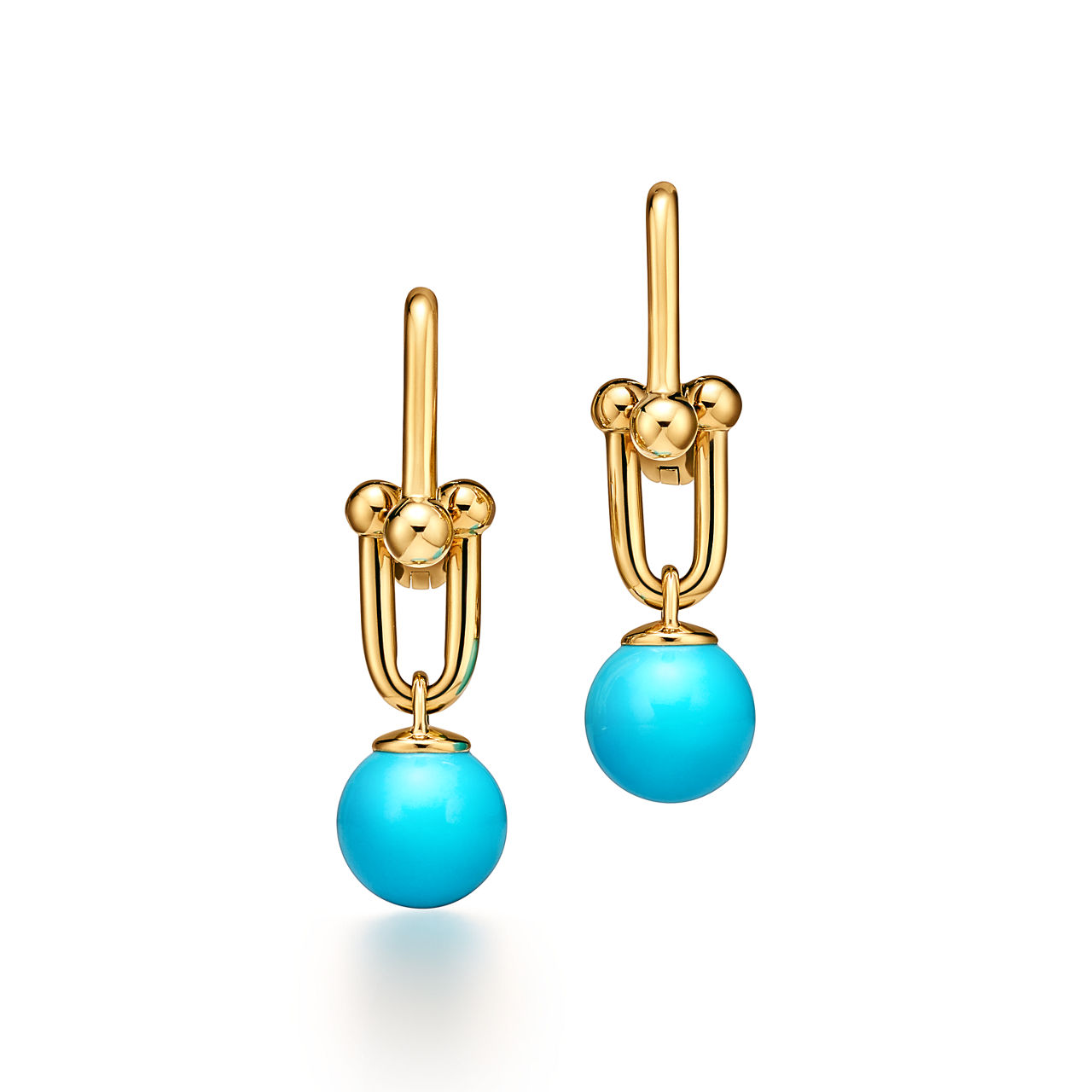 Small Link Bead Earrings in Yellow Gold with Turquoise