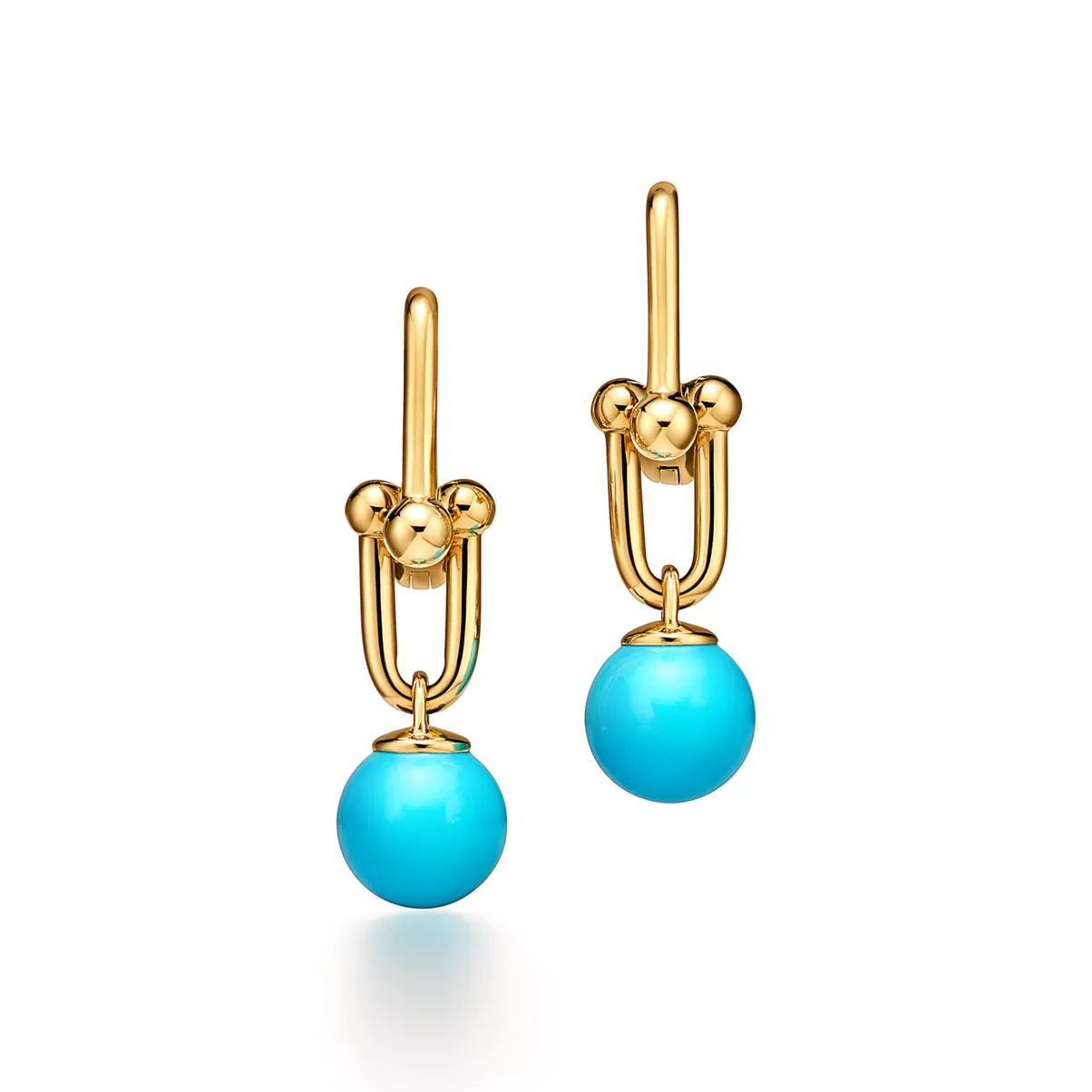 Orecchini Bead a maglie piccole in oro giallo con turchese