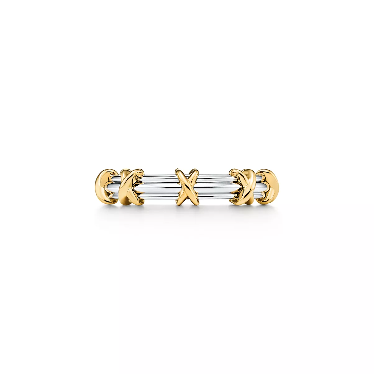 Anneau en platine 950&nbsp;milli&egrave;mes et or jaune 18&nbsp;carats. Largeur&nbsp;