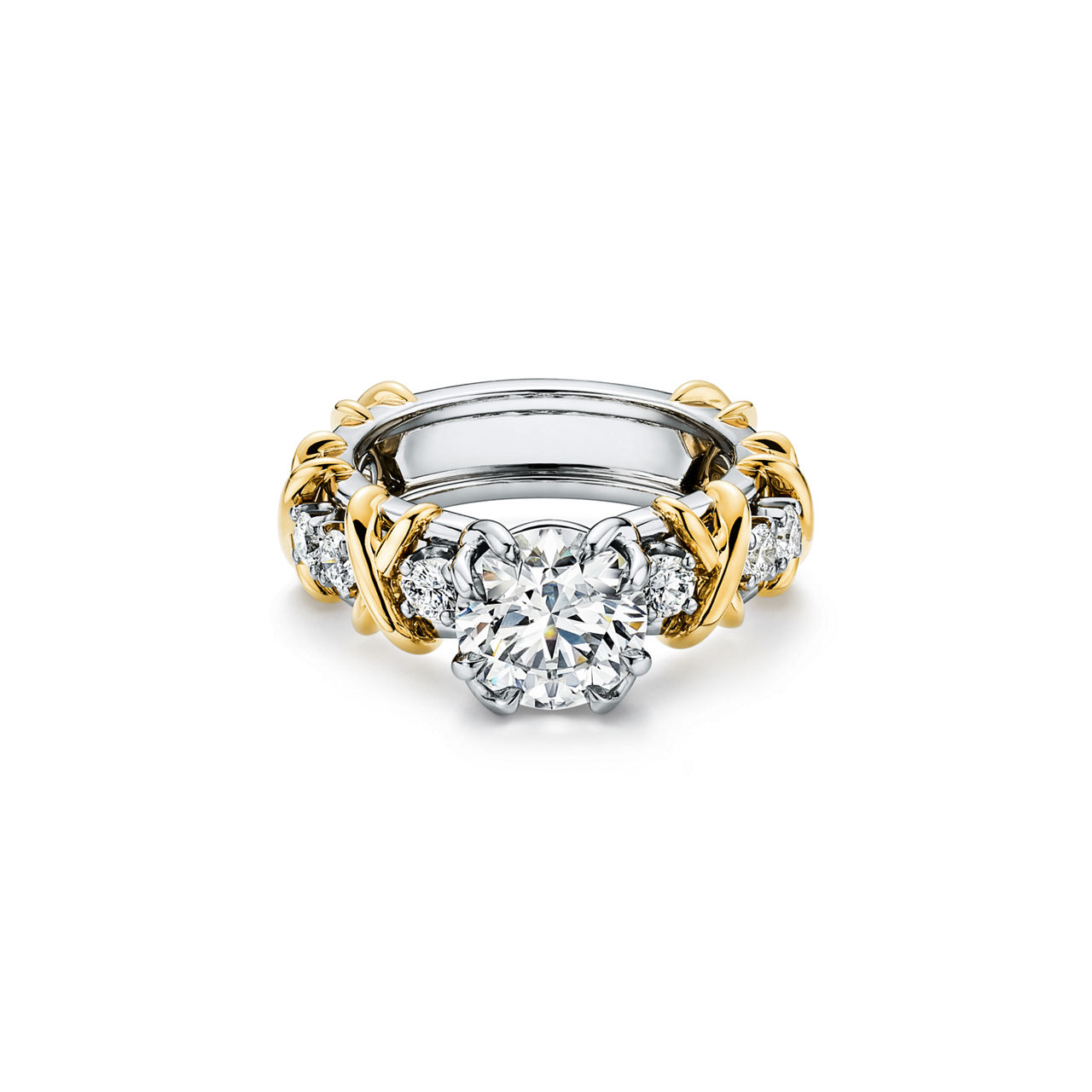 Solitaire Diamond Ring in Platinum and Yellow Gold