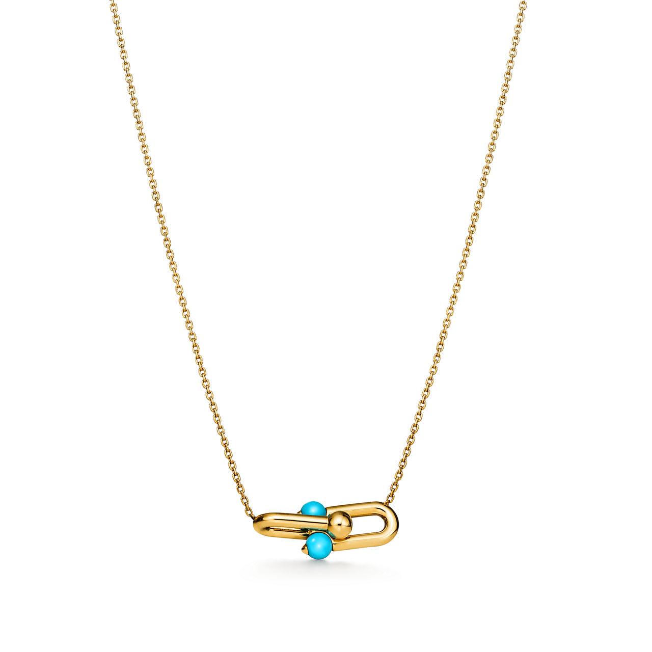 Medium Link Pendant in Yellow Gold with Turquoise