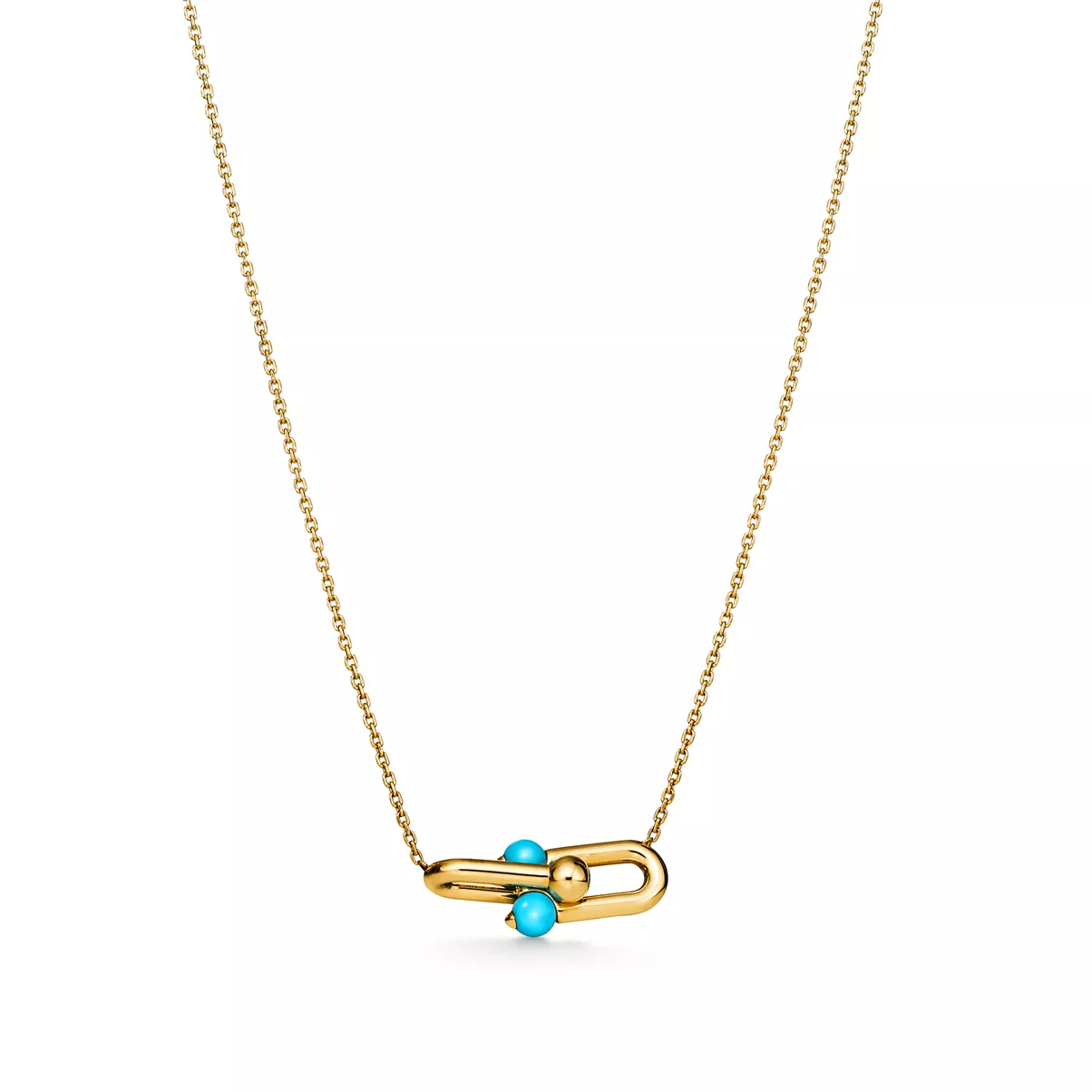 Pendentif &agrave; maillons taille Medium en or jaune et turquoise