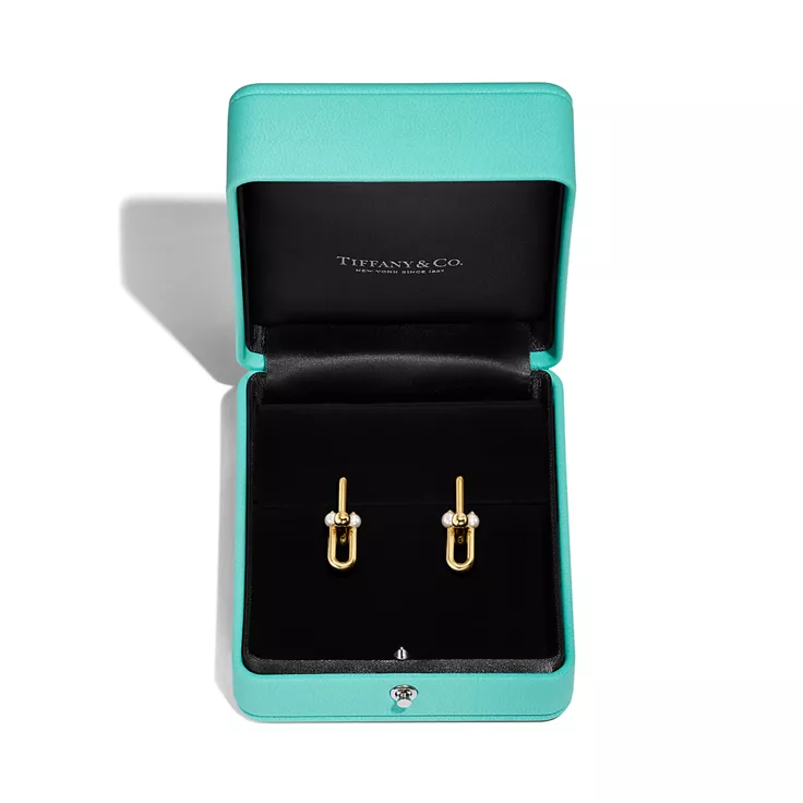 Tiffany HardWear:Medium Link Earrings in Yellow Gold with Pearls, 4