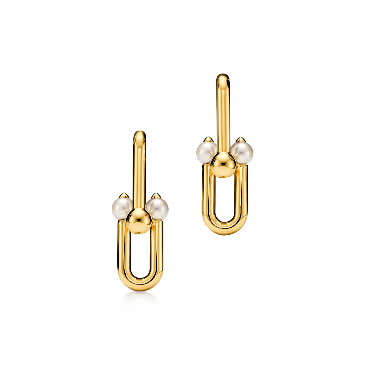 Medium Link Earrings in Yellow Gold with Pearls