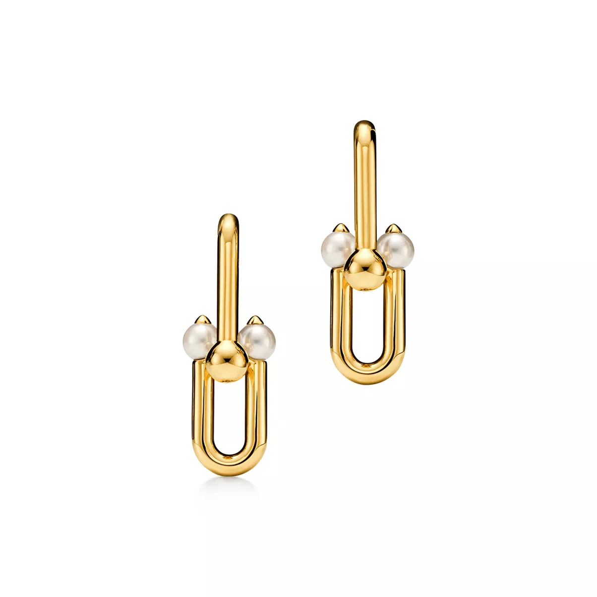 Medium Link Earrings in Yellow Gold with Pearls