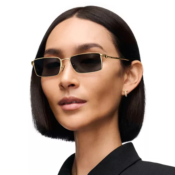 Tiffany T:Sunglasses in Gold-plated Metal with Dark Grey Lenses
