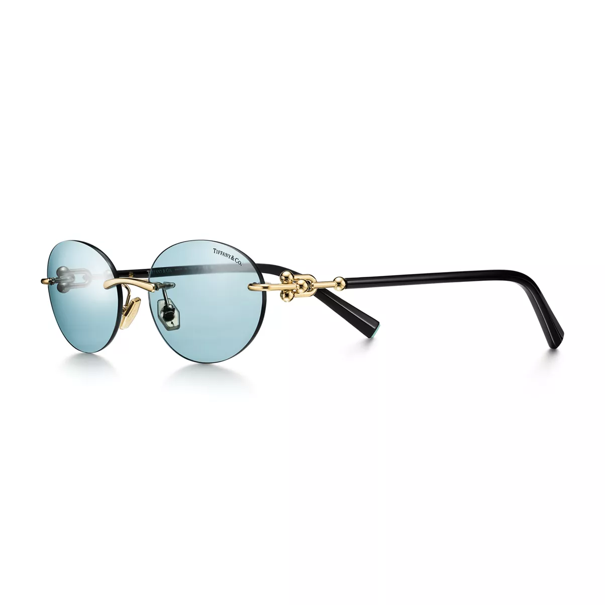 Sunglasses in Pale Gold-coloured Metal with Tiffany Blue&reg; Lenses