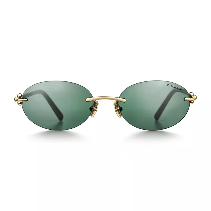 Tiffany HardWear:Gafas de sol de metal dorado claro con cristales color verde oscuro, 1