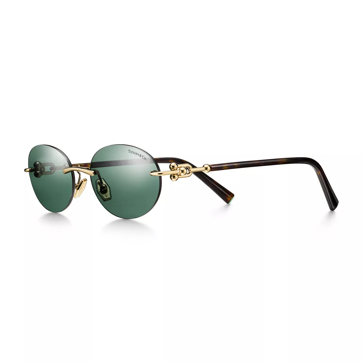Sunglasses in Pale Gold-coloured Metal with Dark Green Lenses