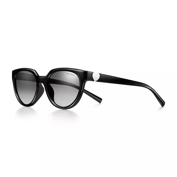 Return to Tiffany:Sonnenbrille, schwarzes Acetat, Gl&auml;ser mit grauem Farbverlauf