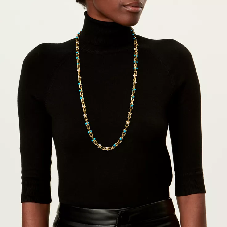 Tiffany HardWear:Transformable Long Necklace in Gold with Pearls and Turquoise, 1