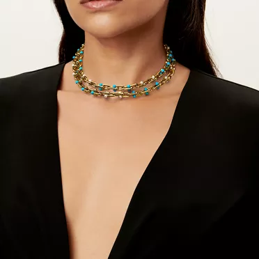 Tiffany HardWear:Transformable Long Necklace in Gold with Pearls and Turquoise, 3