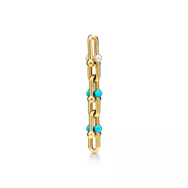 Tiffany HardWear:Medium Link Drop Earrings in Gold with Pearls and Turquoise, 3