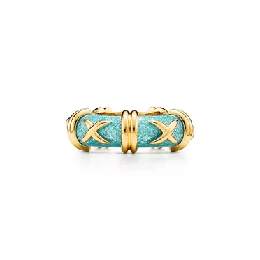 Enamel Collections:Narrow Croisillon Ring in Yellow Gold with Azure Blue Enamel, 3