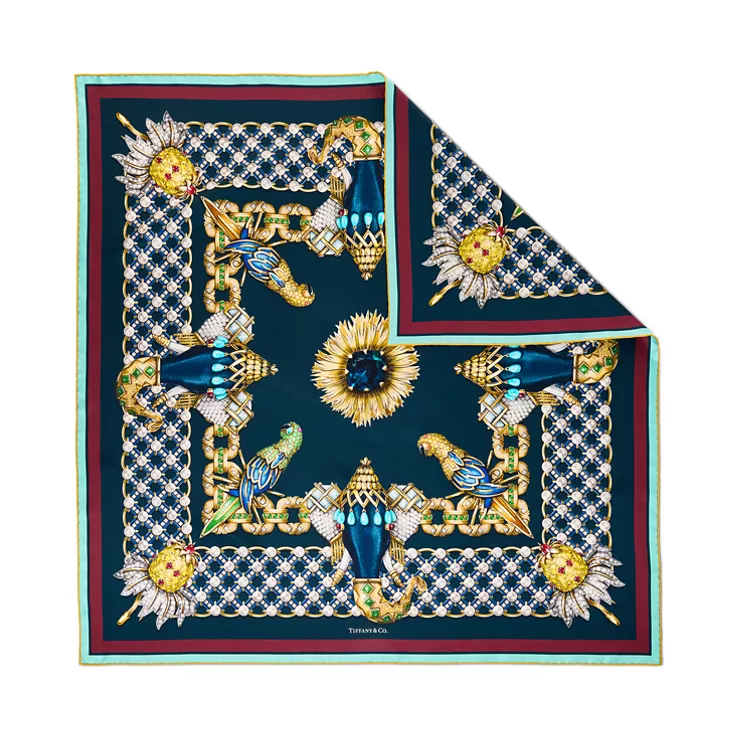 Tiffany Scarves:Elephant Scarf in Navy Silk, 1