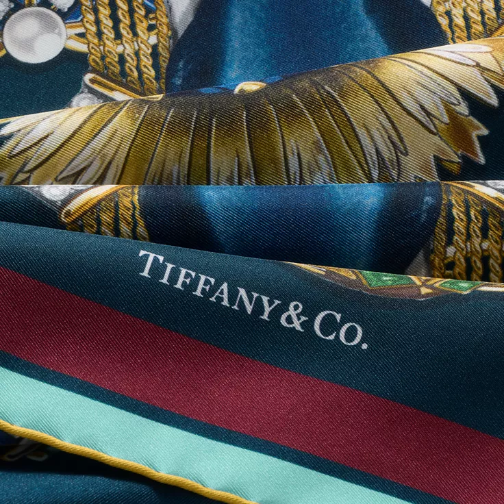 Tiffany Scarves:Elephant Scarf in Navy Silk, 2