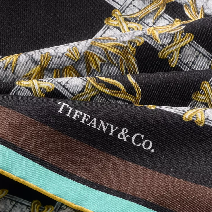 Tiffany Scarves:Sixteen Stone Scarf in Black Silk, 2