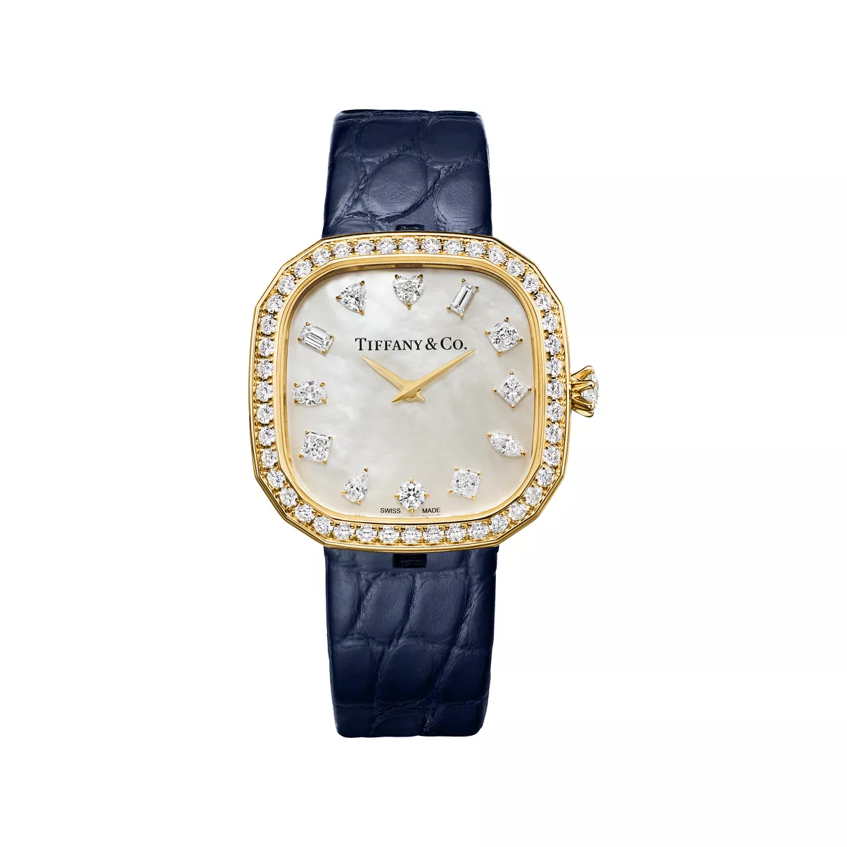 28 mm Cushion Shaped Watch in Yellow Gold with Diamonds