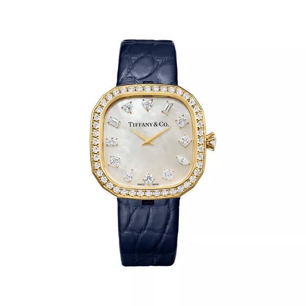 Tiffany Eternity:Reloj en forma de coj&iacute;n de 28&nbsp;mm de oro amarillo con diamantes