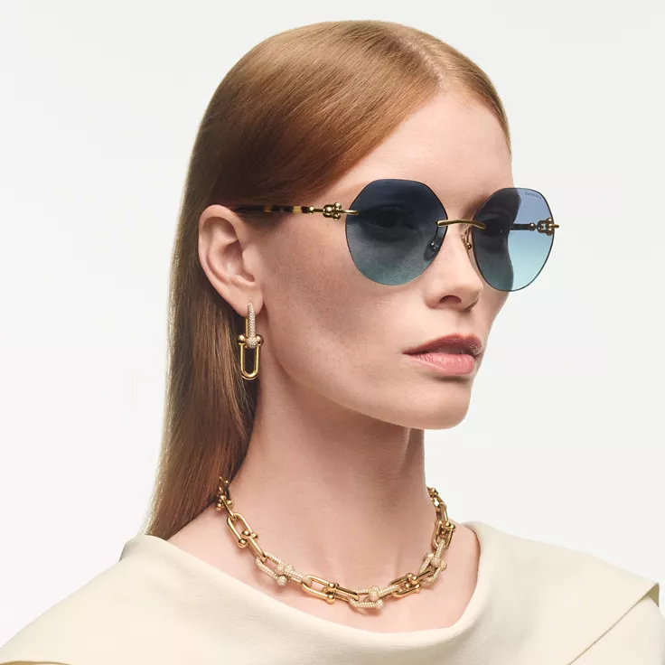Tiffany HardWear:Sonnenbrille aus blassgoldenem Metall mit Gl&auml;sern mit Farbverlauf, 1
