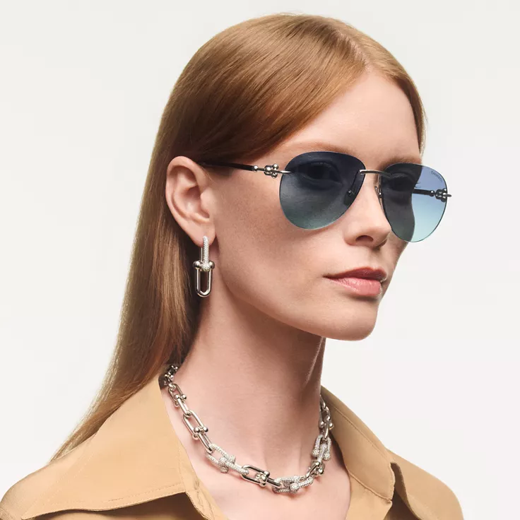 Tiffany HardWear:Sonnenbrille aus silberfarbenem Metall mit Gl&auml;sern mit Farbverlauf, 1